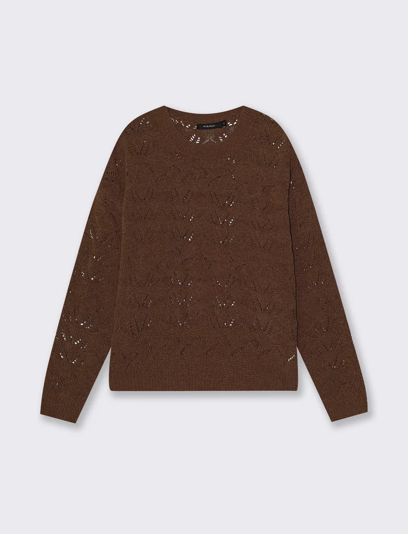 Pullover girocollo in ciniglia opaca - Tortora melange