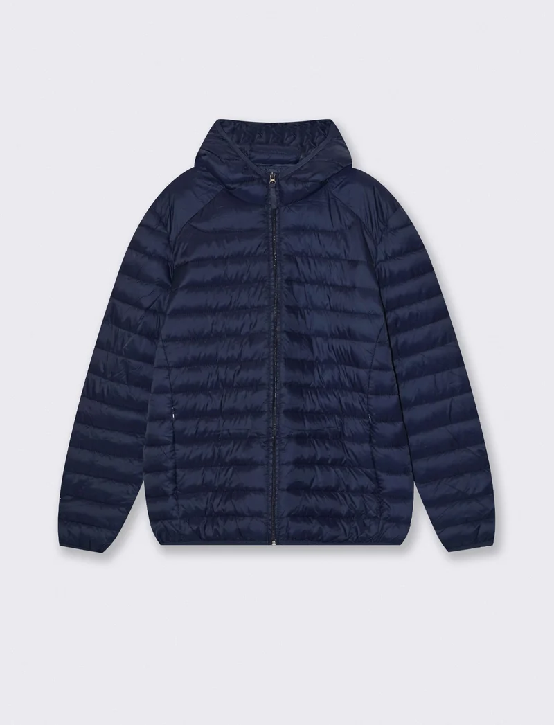 Giubbotto piumino con cappuccio e zip - Blu