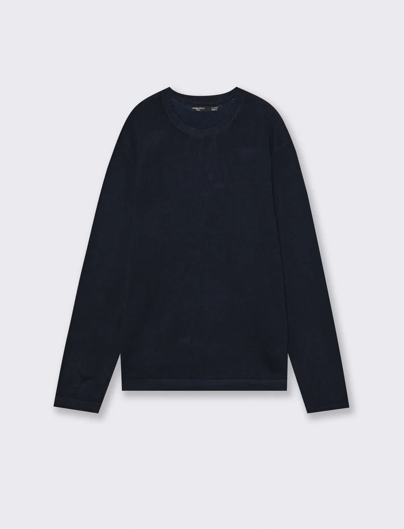 Maglia girocollo in misto viscosa con costina - Blu