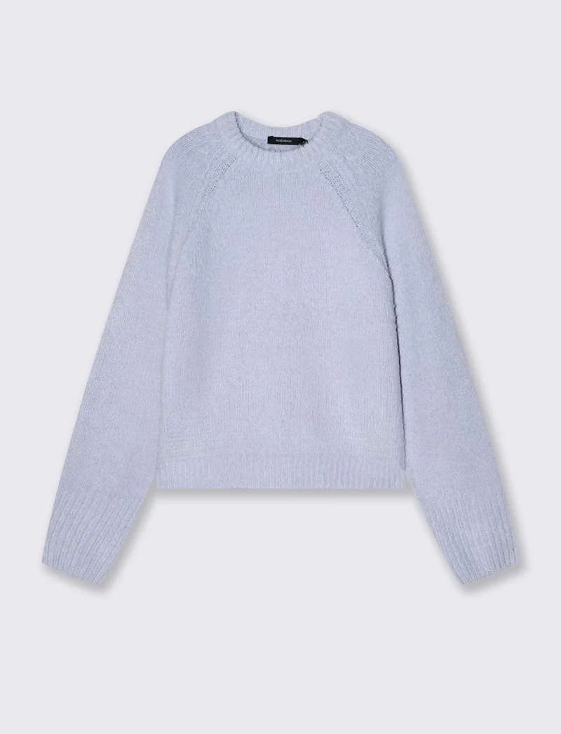 Pullover girocollo in ciniglia opaca - Azzurro cielo