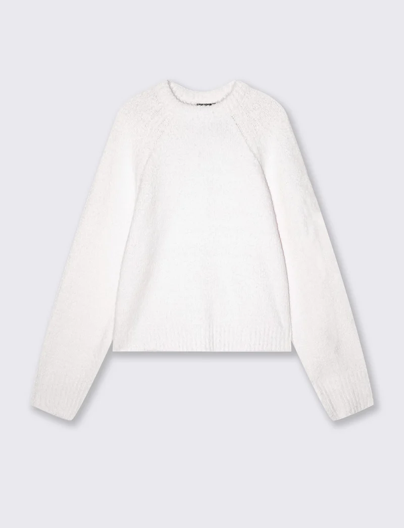 Pullover girocollo in ciniglia opaca - Bianco latte