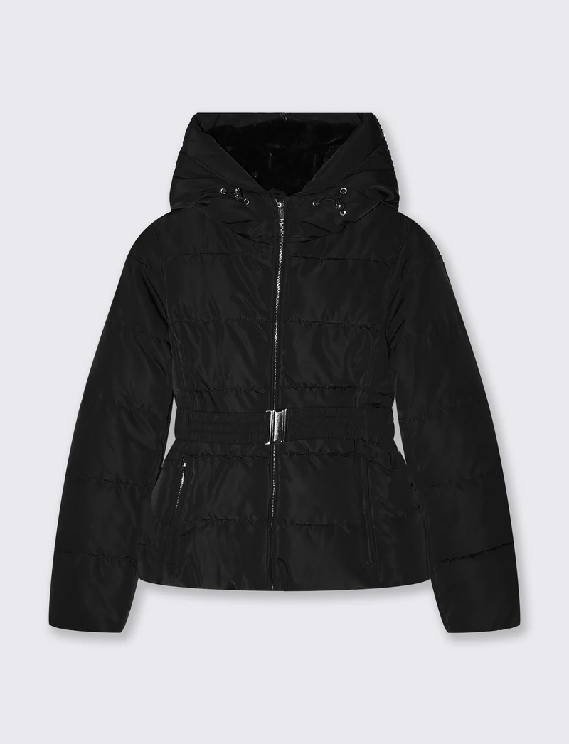 Giubbino slim imbottito con cappuccio - Nero