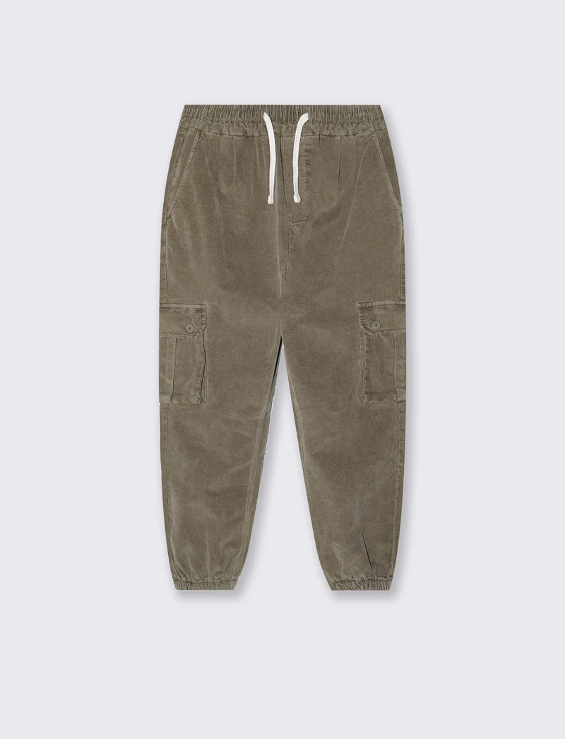 Pantaloni Cargo in Velluto Waffle - Verde kaki