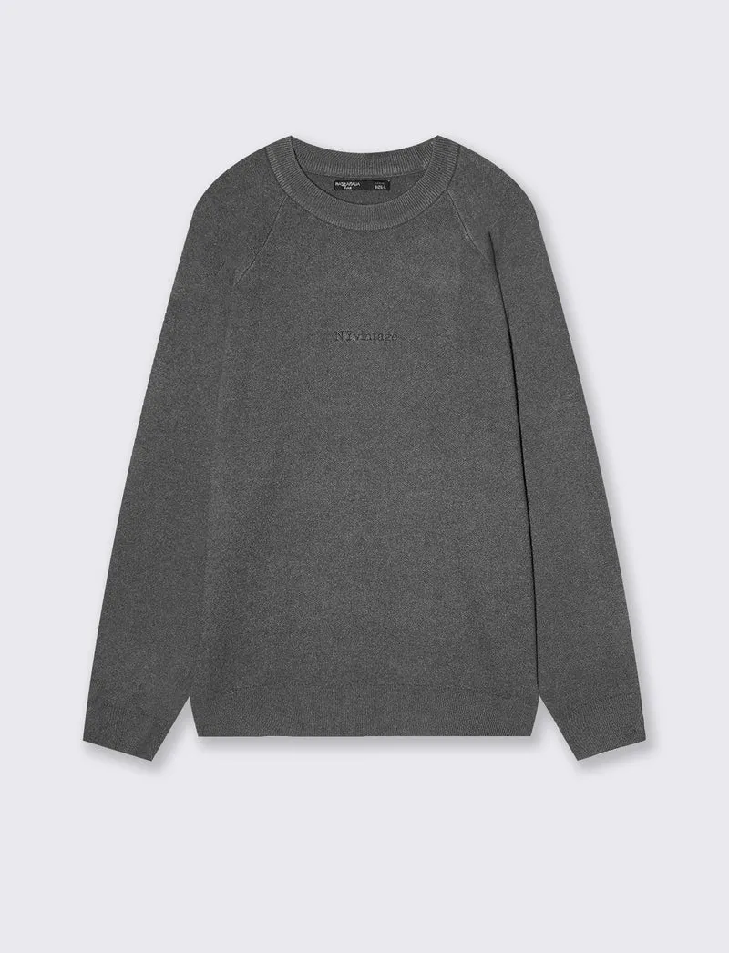 Maglia girocollo felpa con ricamo - Grigio mel.