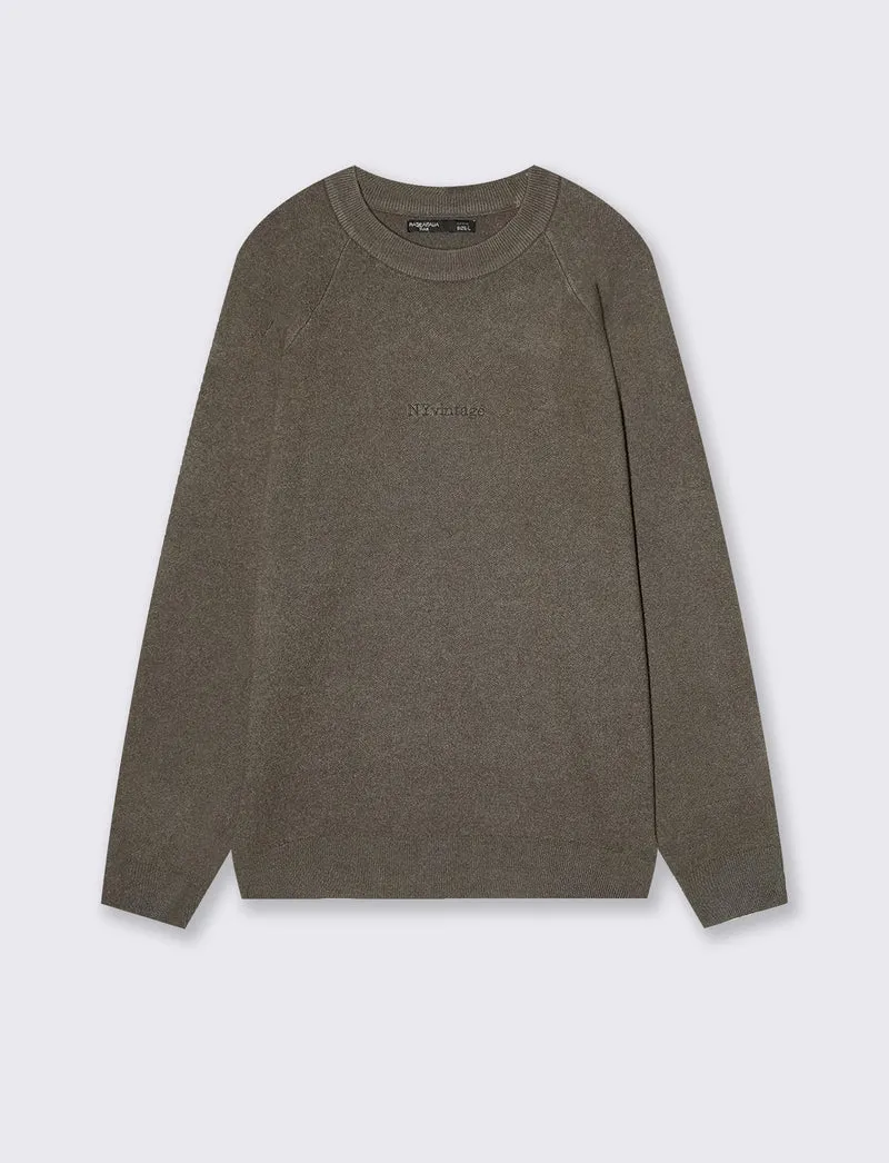 Maglia girocollo felpa con ricamo - Verde kaki