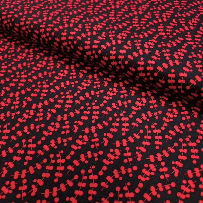 Cotone Americano H 110 cm - BACCHE ROSSE/NERO