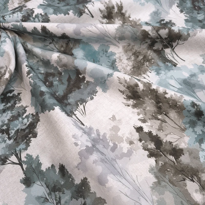 Cotone Fondo Panama Digital H 280 cm - ALBERI/AZZURRO