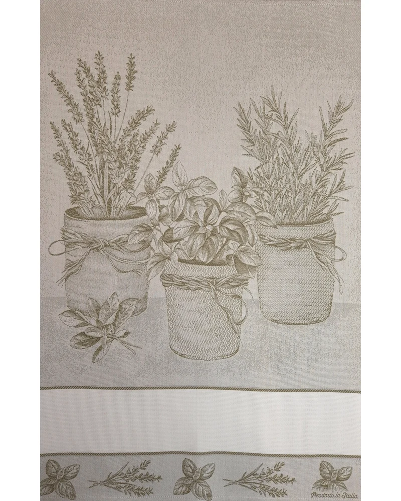 Asciugapiatti 58x80 cm da ricamo in puro cotone - AROMATICHE VERDE