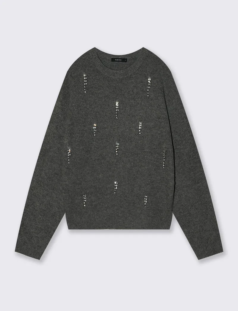 Pullover girocollo con applicazioni - Grigio mel.