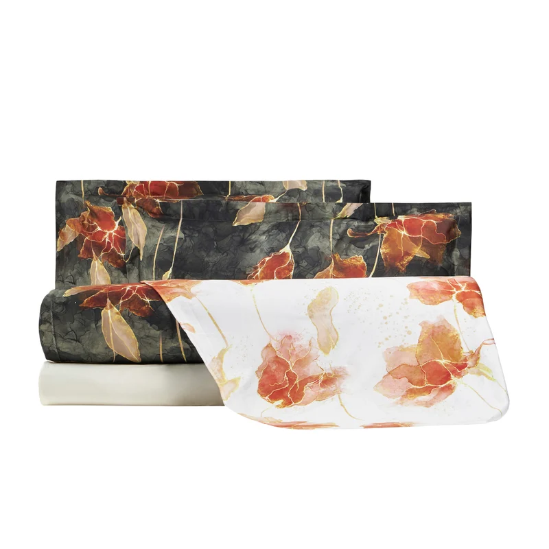 Completo Copripiumino golden flowers Floreale in Raso di cotone