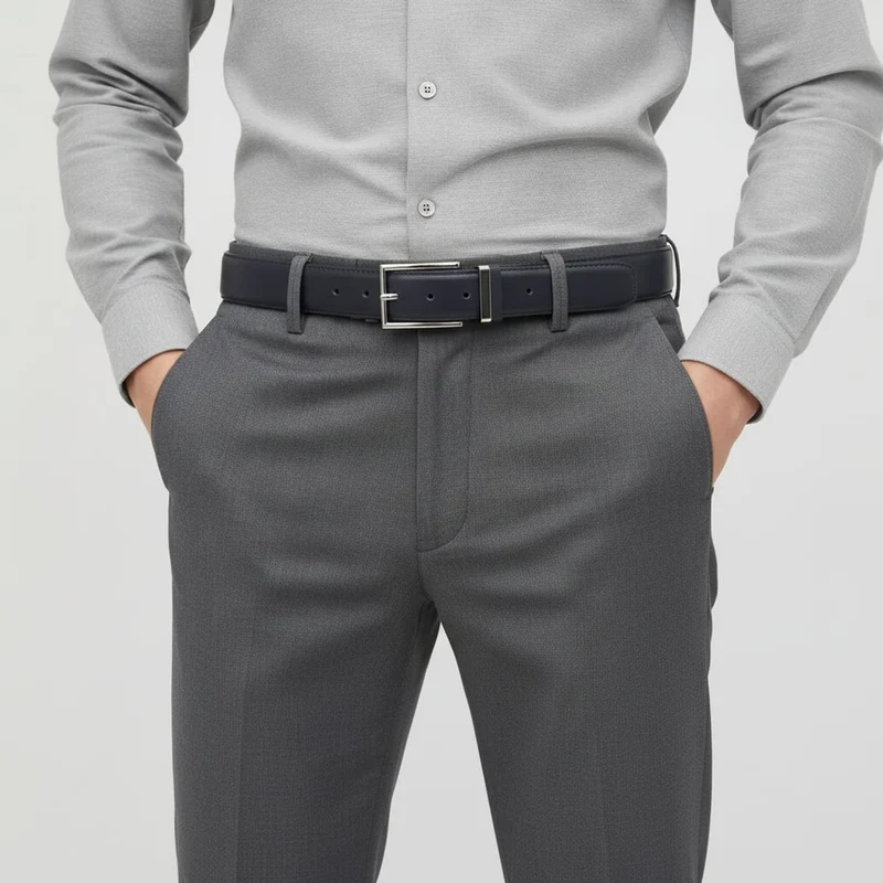 Cintura uomo metallo e finta pelle - Blu