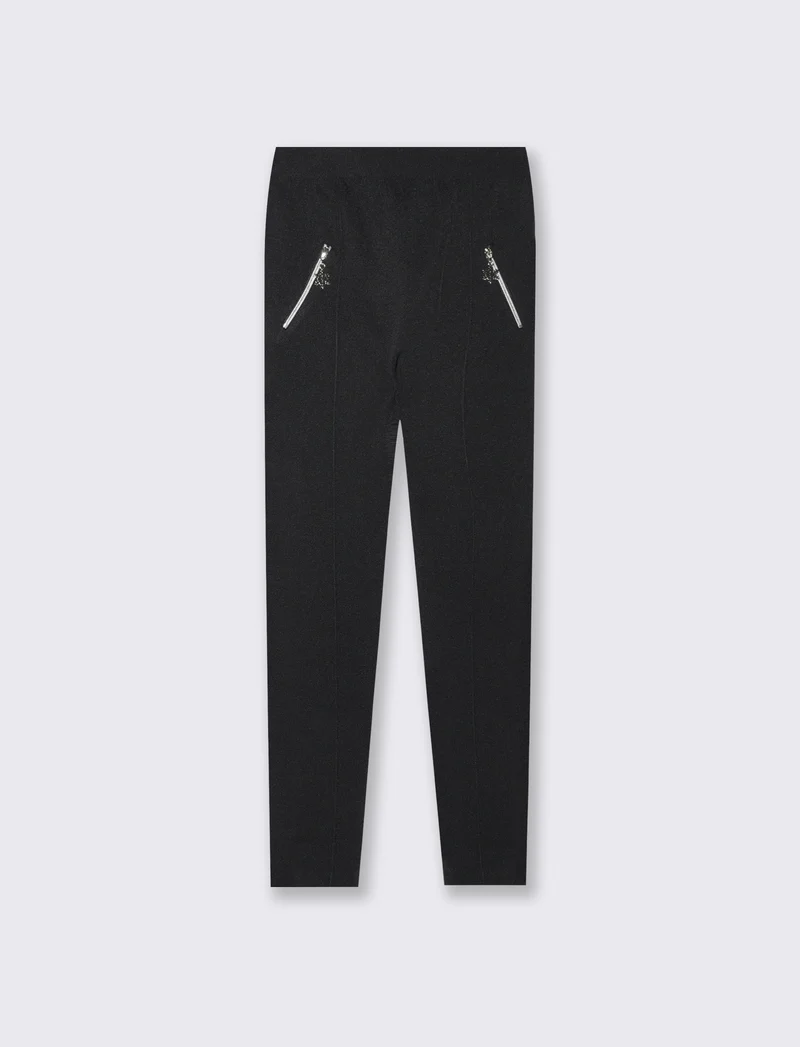 Leggings da bambina con zip e nervature - Nero