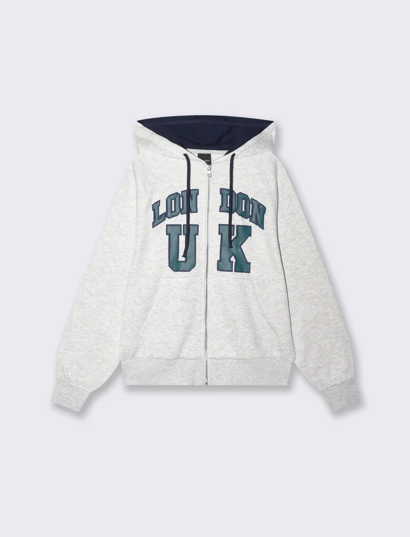Felpa con cappuccio e zip frontale - Grigio chiaro mel.