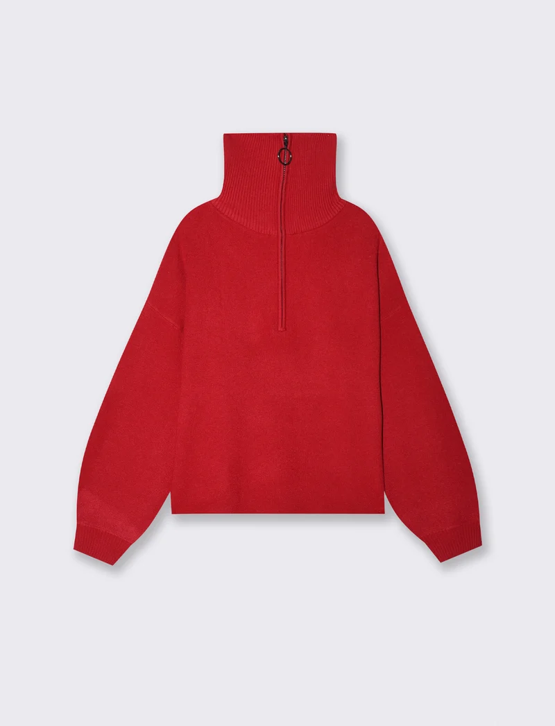 Maglia over manica lunga con zip - Rosso