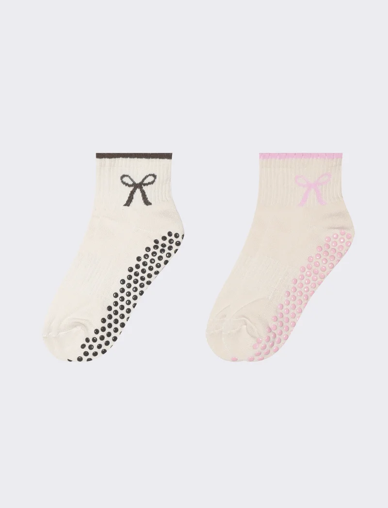Calzini antiscivolo fiocco - 2 paia - Rosa