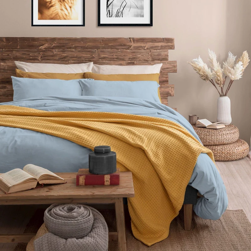 Completo Letto Matrimoniale in Microfibra Softy Yarn - Tinta Unita Azzurro