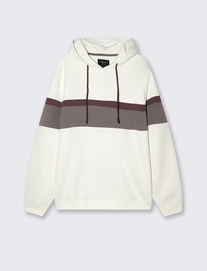 Felpa con cappuccio e fascia contrasto - Bianco sporco