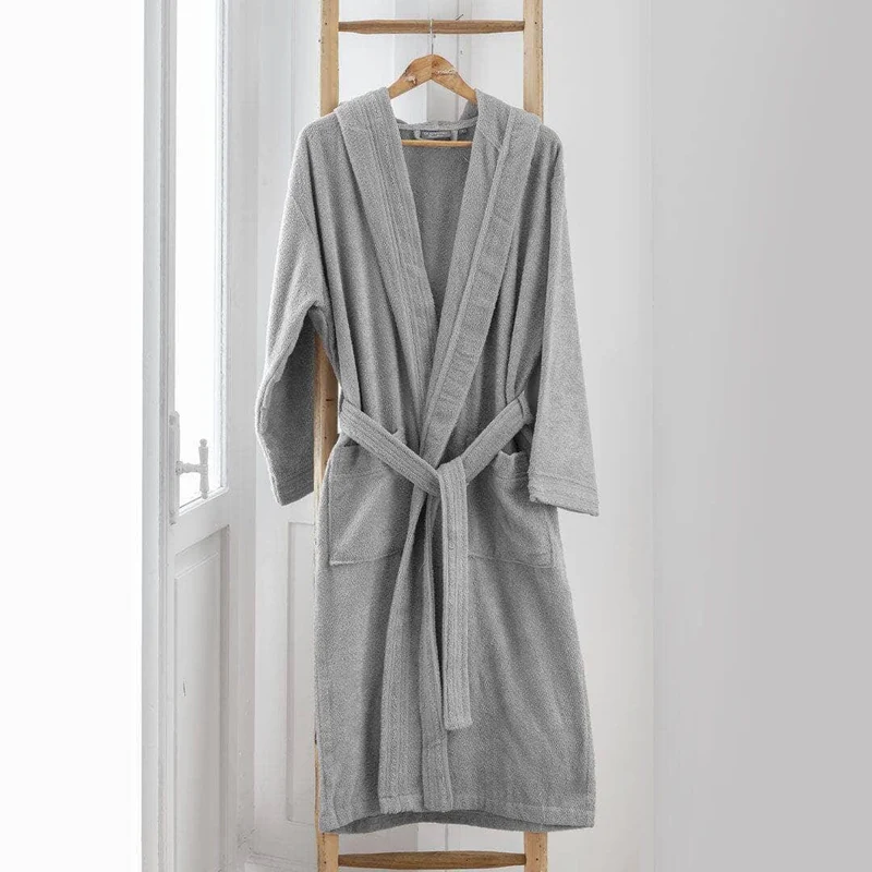 LUXURY COLLECTION DI MAESTRO Accappatoio in Puro Cotone con Cappuccio - Tinta Unita Grigio