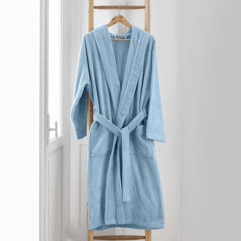 LUXURY COLLECTION DI MAESTRO Accappatoio in Puro Cotone con Cappuccio - Tinta Unita Azzurro