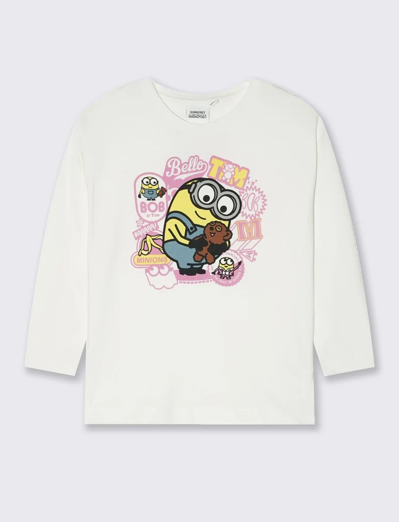 T-shirt manica lunga girocollo Minions - Bianco