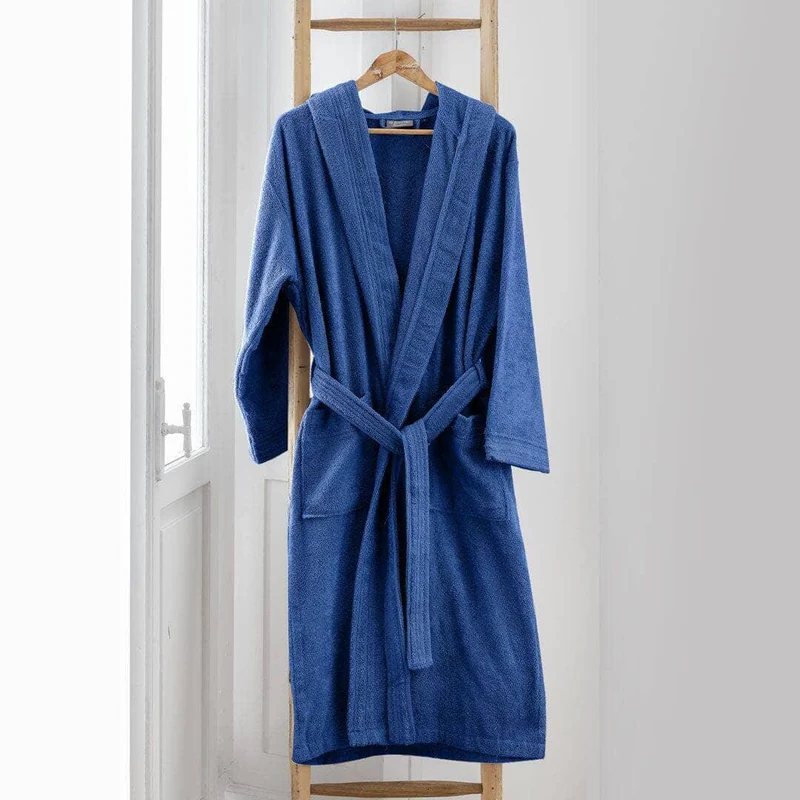 LUXURY COLLECTION DI MAESTRO Accappatoio in Puro Cotone con Cappuccio - Tinta Unita Blu