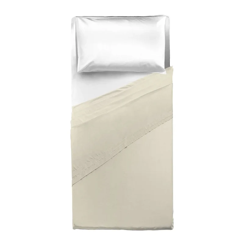 Lenzuolo Piano Singolo in Cotone Tinta Unita Champagne