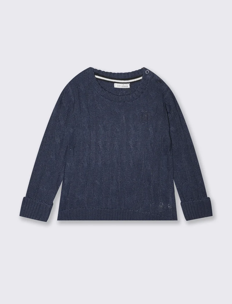 Maglia trecce con ricamo sul cuore - Blu