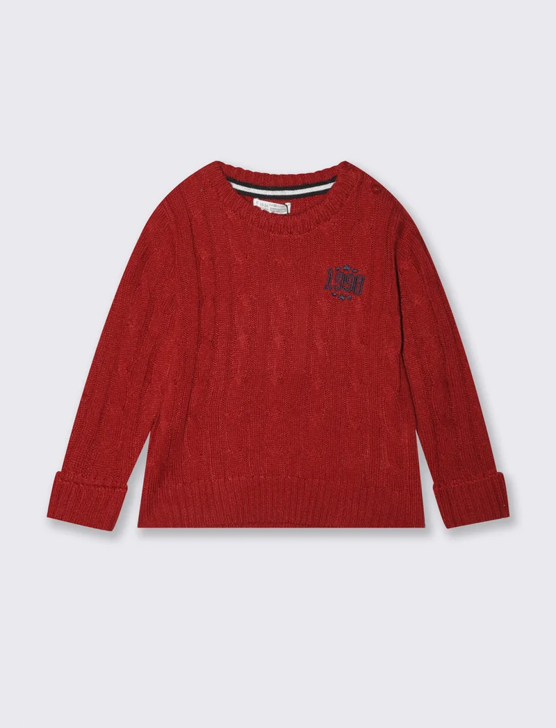 Maglia trecce con ricamo sul cuore - Rosso
