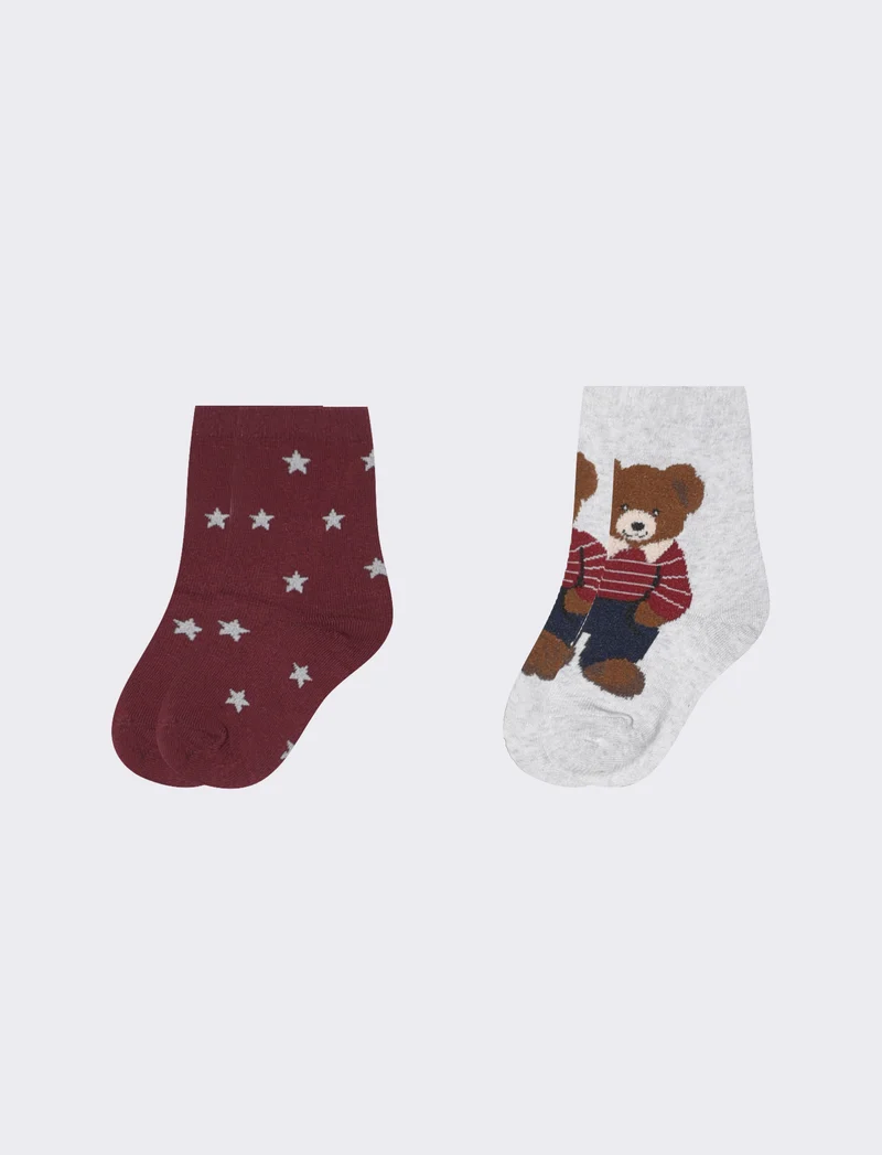 Clazini: 2 paia di stelle e orsetto - Bordeaux