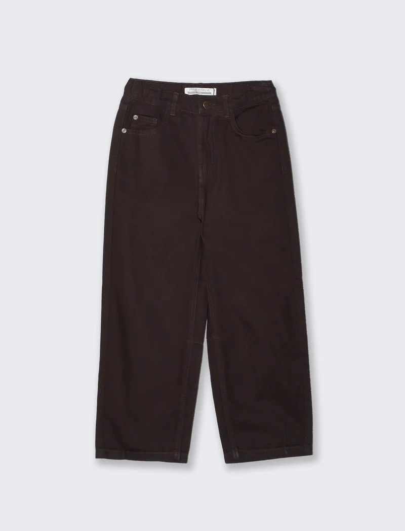 Pantalone mom fit in denim 100% cotone - Marrone