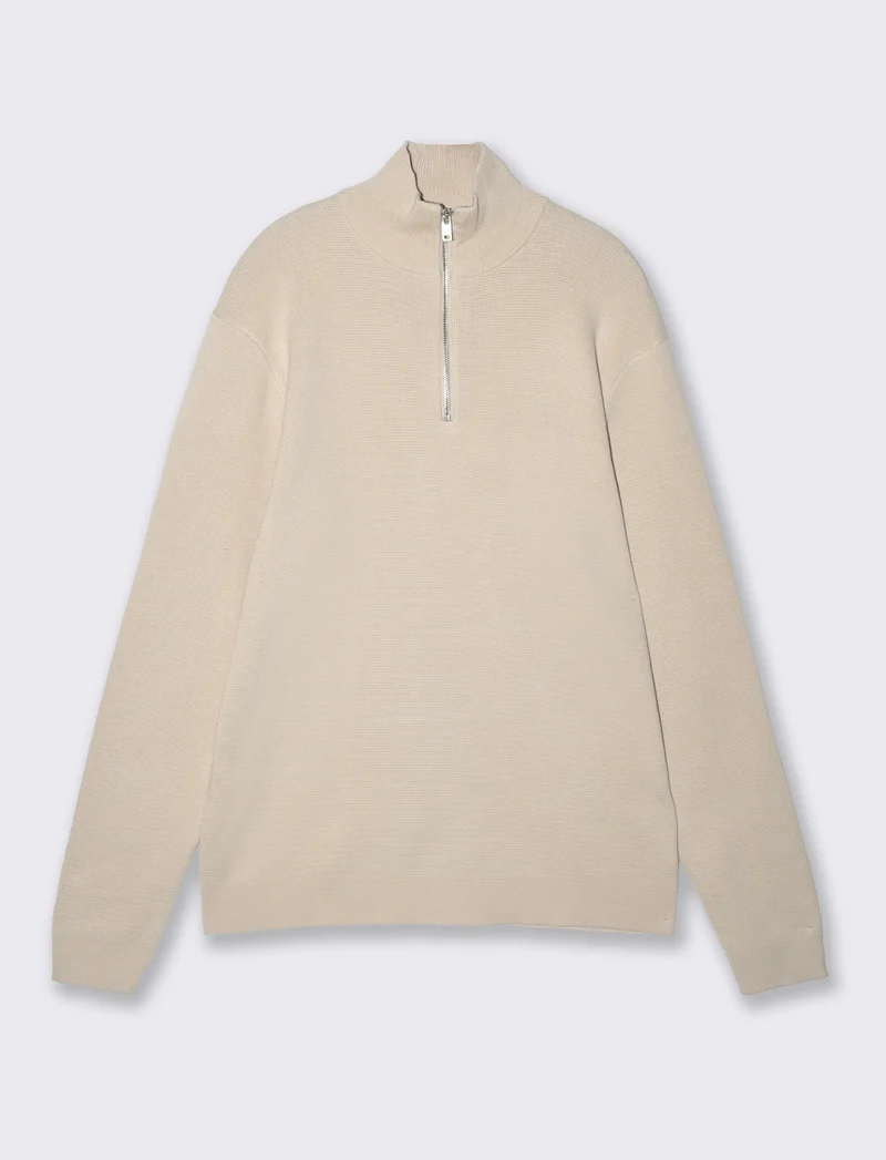 Maglia lupetto con cerniera regular fit - Sabbia