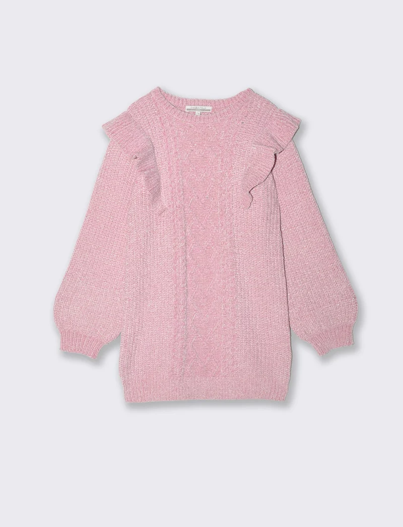 Abito in ciniglia con trecce metallizzate - Rosa polvere