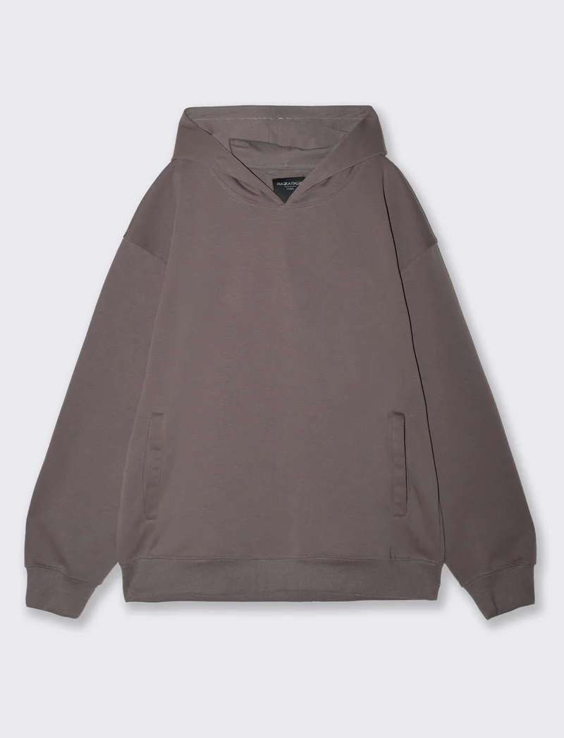 Felpa Cappuccio Relaxed Fit in Interlock - Grigio