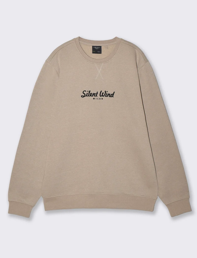 Felpa girocollo melange con stampa flock - Beige