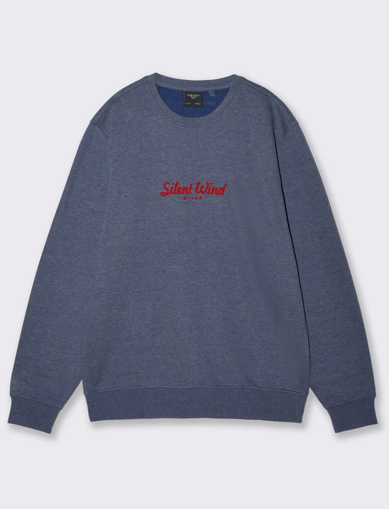 Felpa girocollo melange con stampa flock - Blu