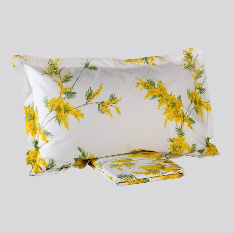 Completo Lenzuola mimose Floreale in Percalle