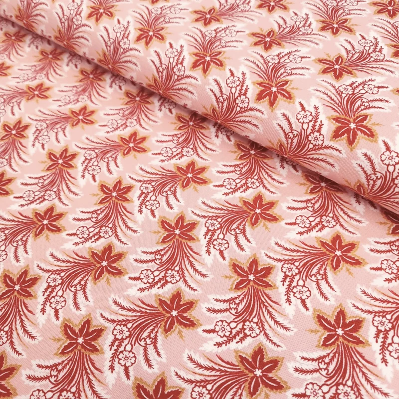 Cotone Americano H 110 cm - FANTASIA FLOREALE BORDEAUX/ROSA