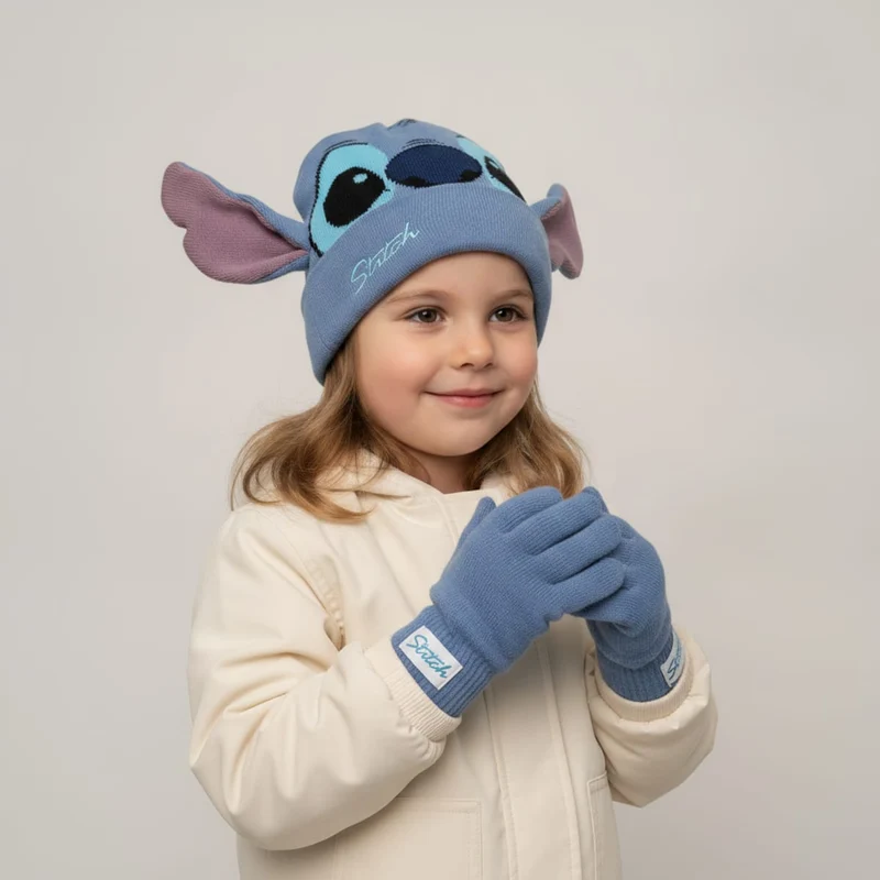 Set Cappello e Guanti 3D Stitch Bambina - Blu