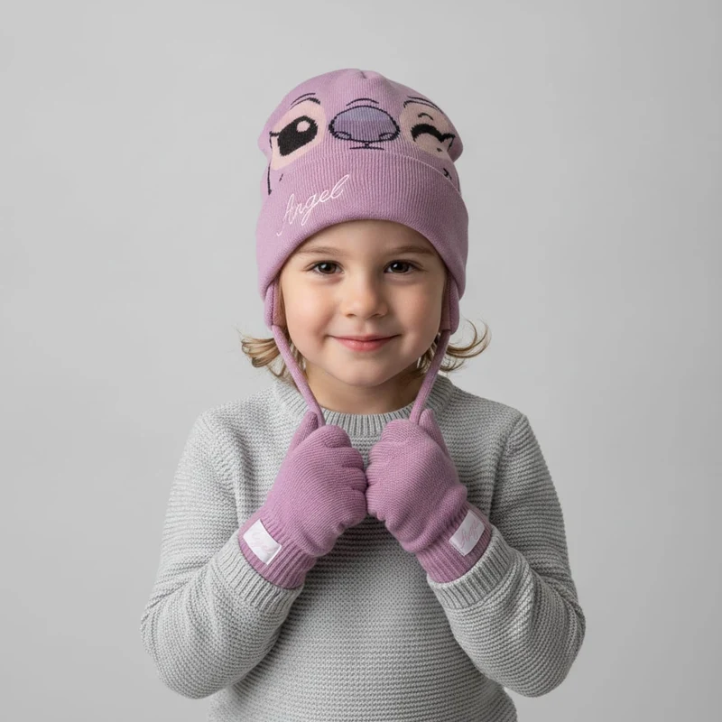 Set Cappello e Guanti 3D Stitch Bambina - Rosa