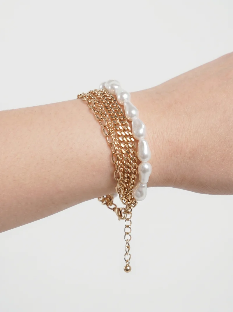 Bracciale multi catene con perle eleganti - Oro