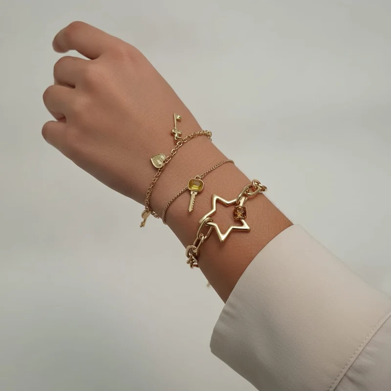 Bracciali Stella, Cuori e Chiave per Lei - Oro