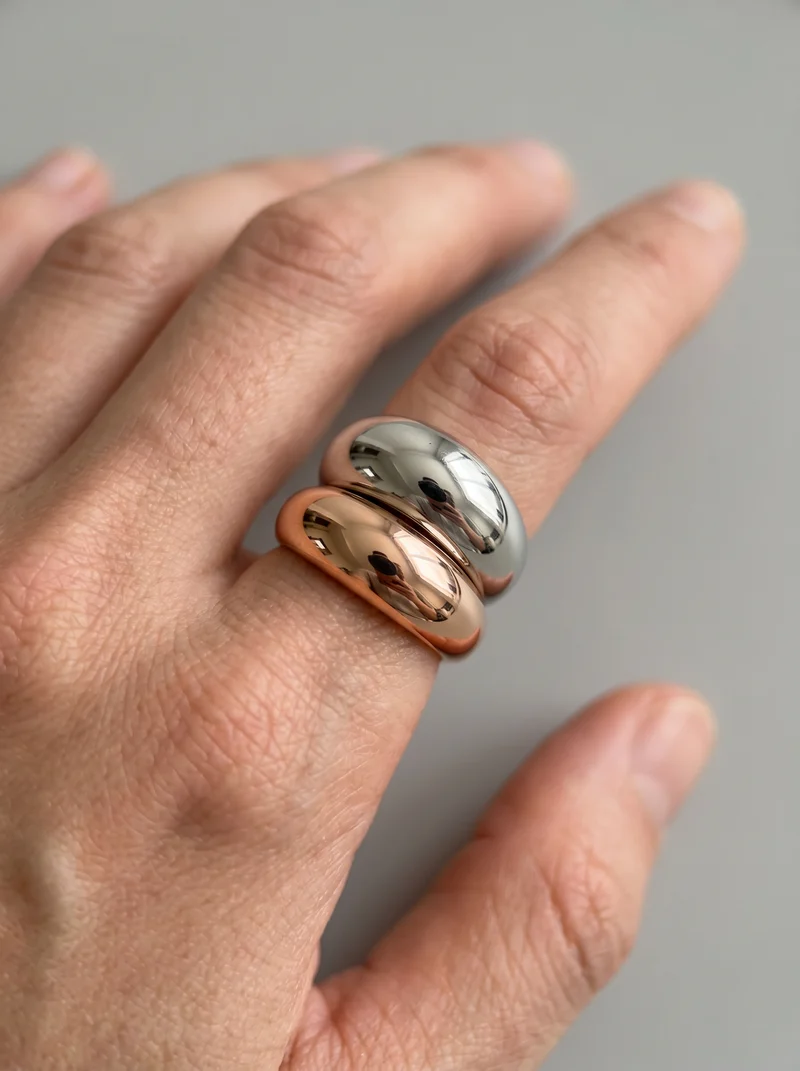 Anello elastico doppio in due colori - Oro rosa