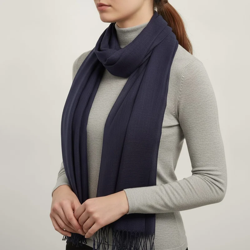 Foulard basic con frange eleganti - Blu