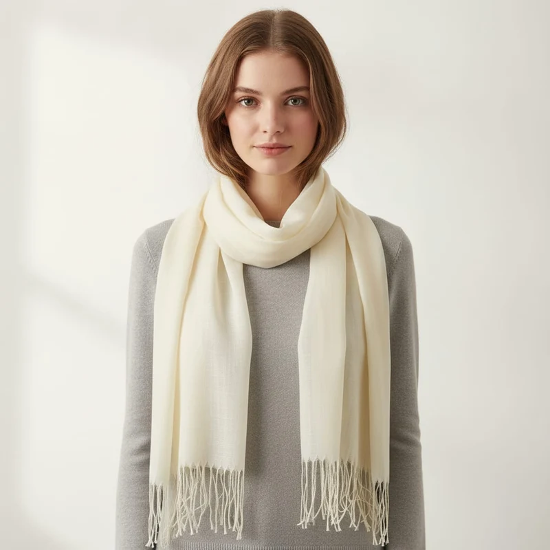 Foulard basic con frange eleganti - Bianco