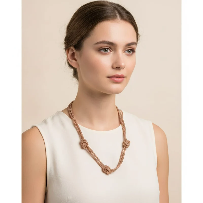 Collana tubolare con strass e nodi - Oro
