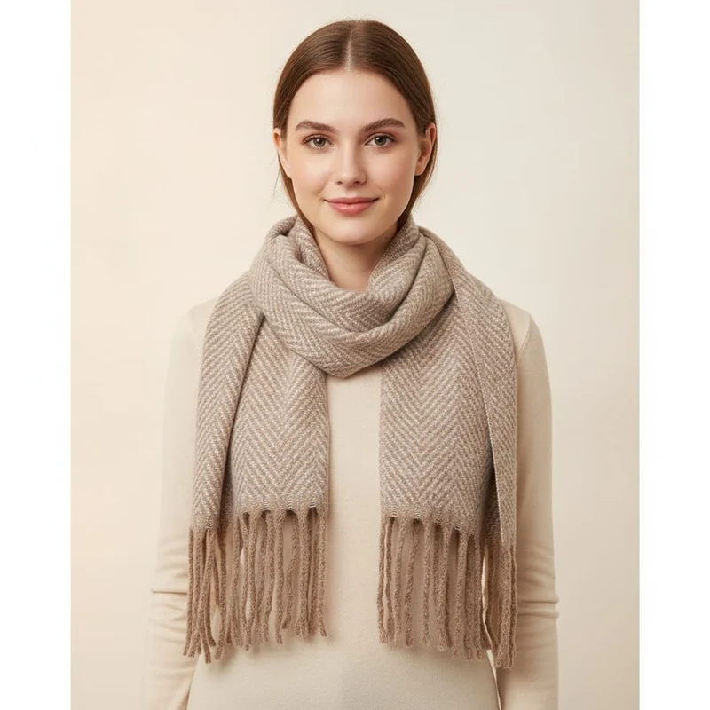 Sciarpa in motivo spigato - Beige