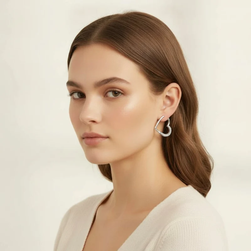 Orecchini cuore con strass eleganti - Argento
