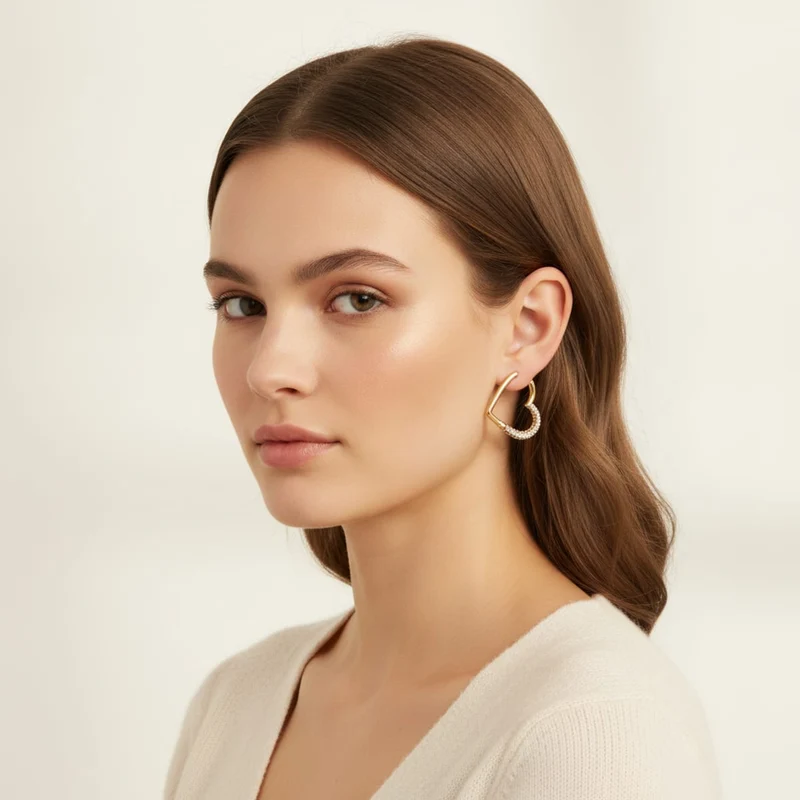 Orecchini cuore con strass eleganti - Oro