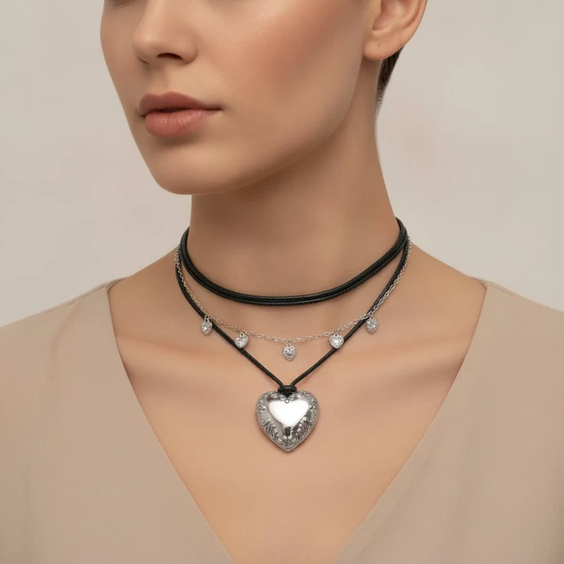 Collana con cuore grande e piccoli - Argento