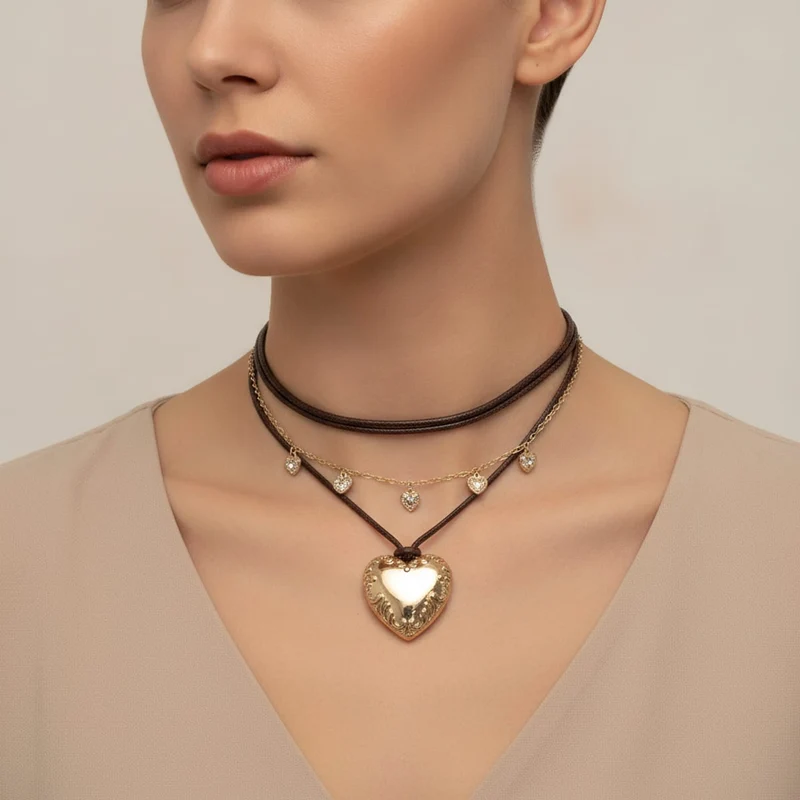 Collana con cuore grande e piccoli - Oro